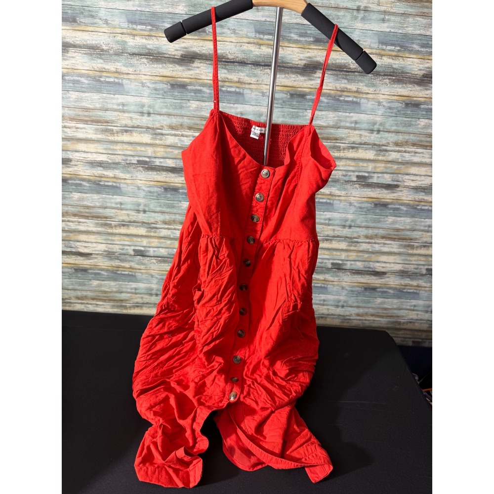 American Eagle Sundress XL Red EUC Button Front Smocked Back Spaghetti Strap